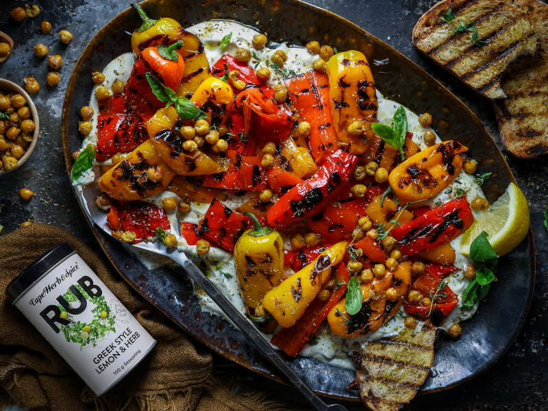 Charred Mixed Peppers Platter on Whipped Feta